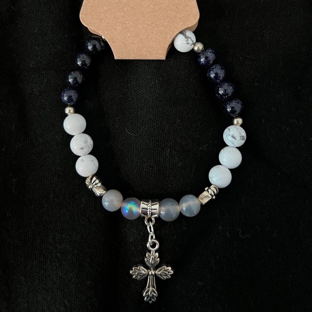 Blue Sandstone, Howlite & Moonstone Bracelet